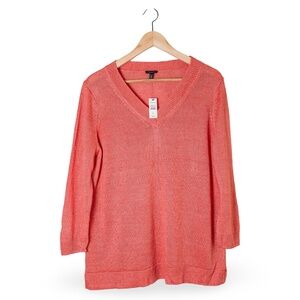 NWT: Talbots V-Neck 100% Linen Sweater; Women's, Mango Spice / Coral ; Size XL